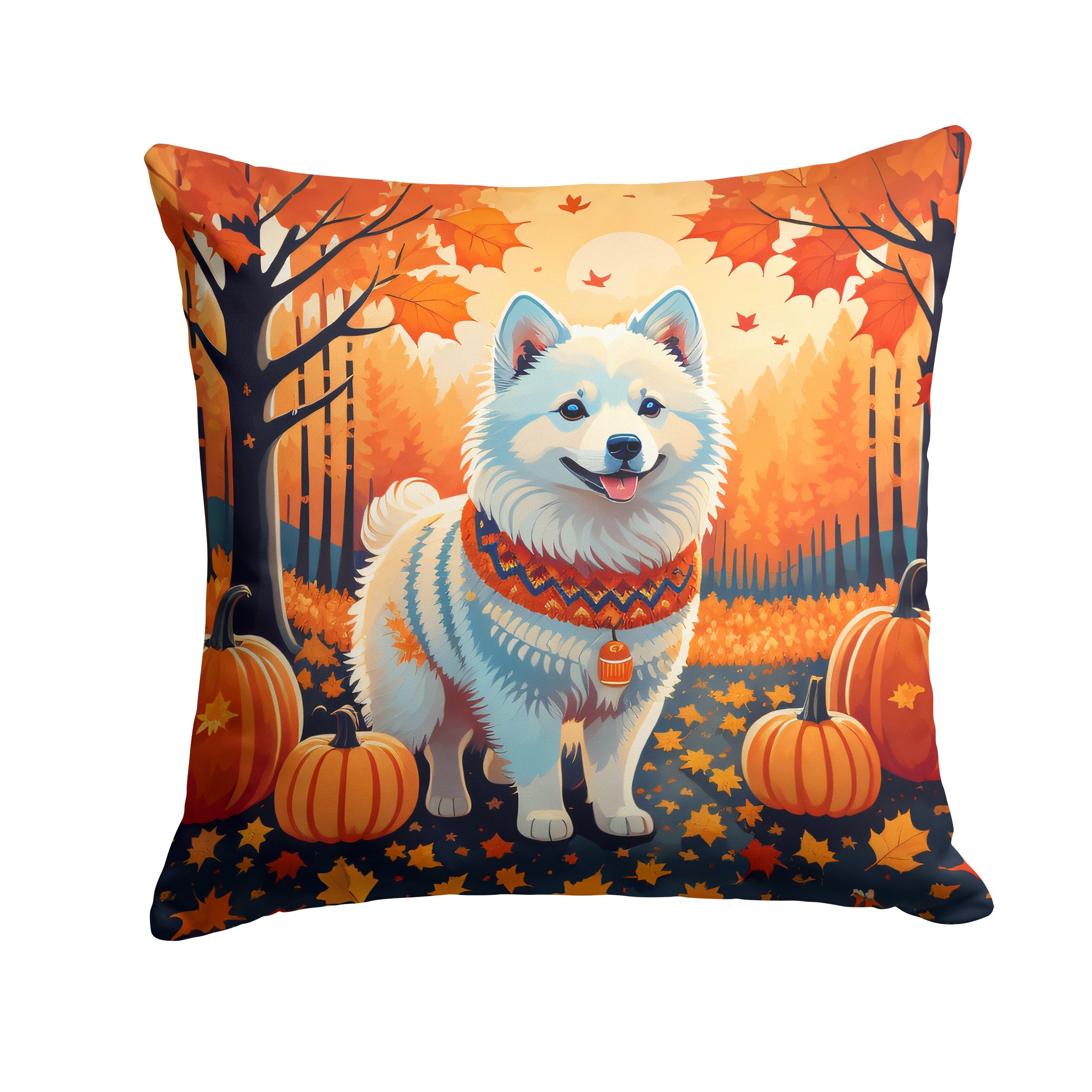American Eskimo Fall Decorative Throw Pillow 18x18 Indoor Outdoor Accent Cushion, Fabric Cover with Insert for Sofa, Bed, Porch & Living Room
