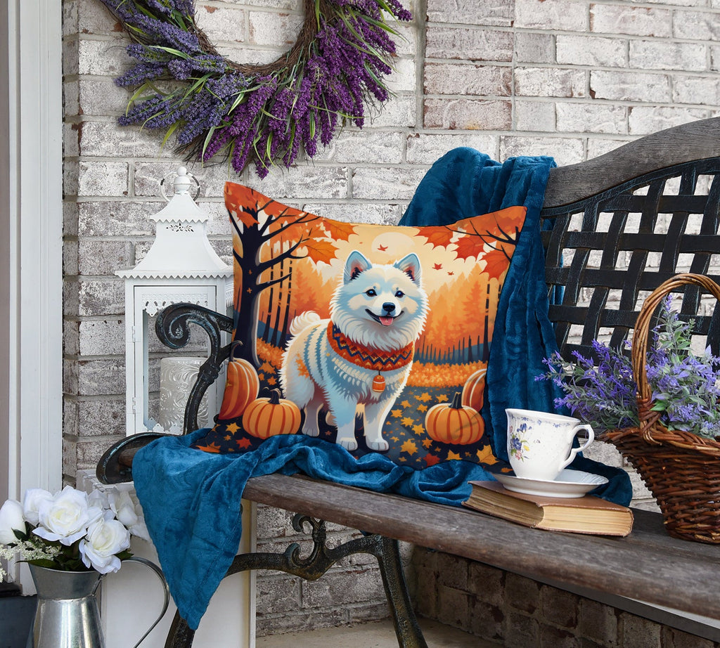 American Eskimo Fall Decorative Throw Pillow 18x18 Indoor Outdoor Accent Cushion, Fabric Cover with Insert for Sofa, Bed, Porch & Living Room