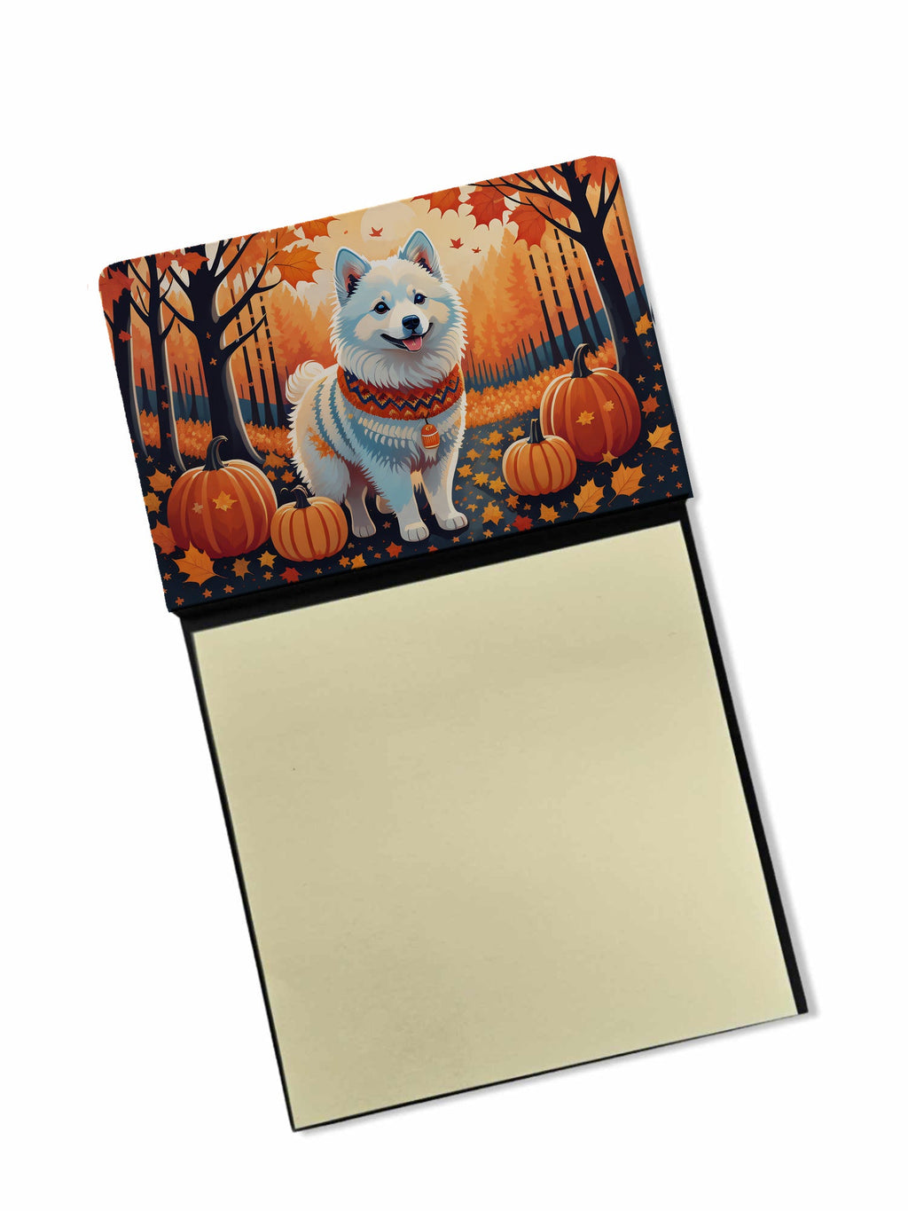 American Eskimo Fall Watercolor Sticky Note Holder Refillable Dispenser Desk Accessory 3x3 Pad Gift
