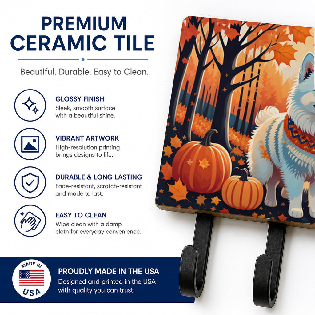 American Eskimo Fall Leash or Key Holder Wall Hooks, Coat Rack Wall Mount, for Hanging Keys, Towels, Aprons, Leashes