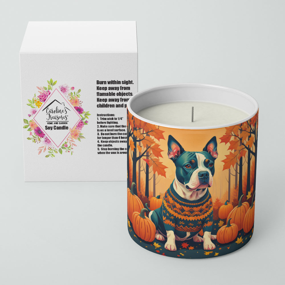 Pit Bull Terrier Fall Decorative Soy Candle Nature Soy Wax Essential Oil Home Decor Ideal for Bedroom Kitchen Bath Office Gift, 10 oz