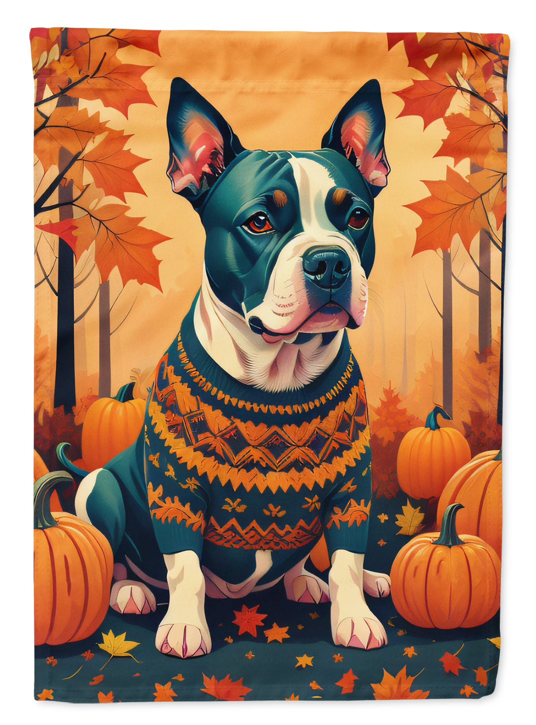 Pit Bull Terrier Fall House Flag 28x40 Porch Sleeve Pole Decorative Outside Yard Banner Artwork Wall Hanging, Polyester