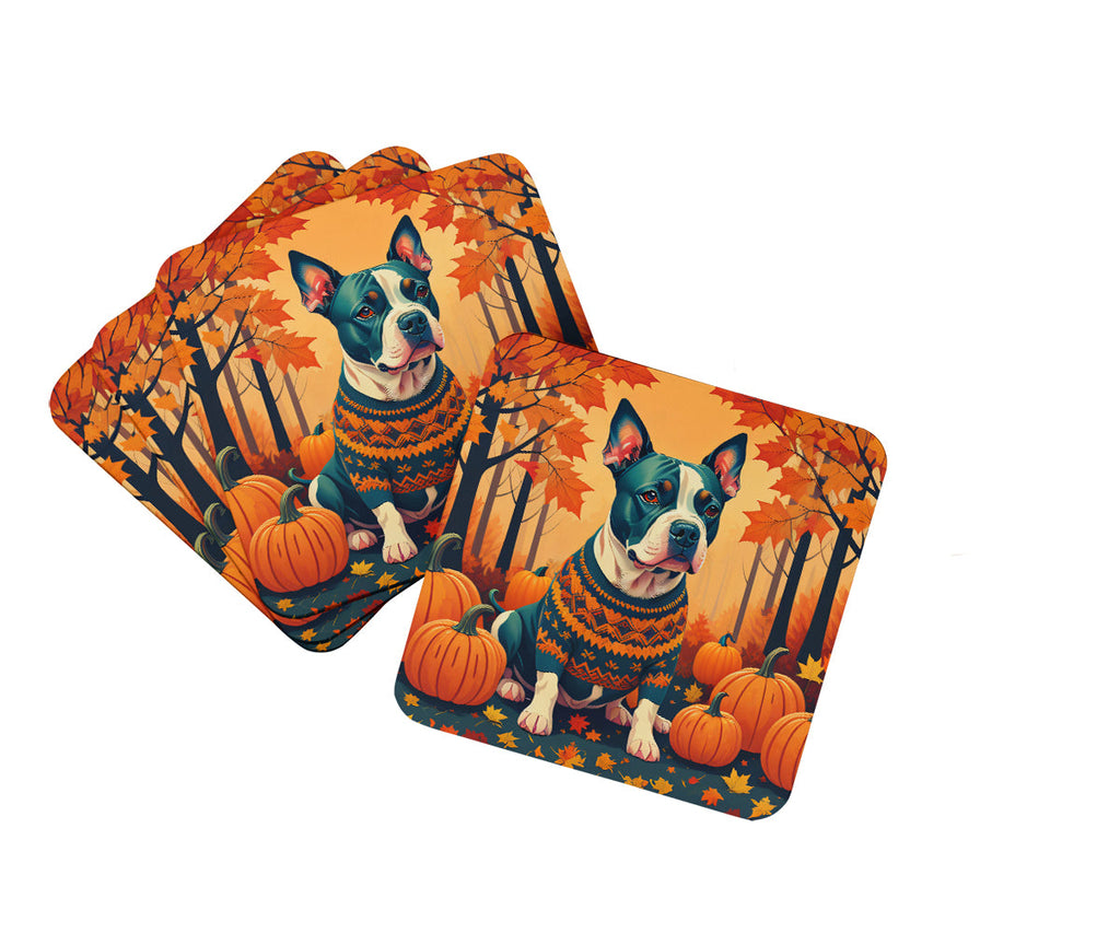 Pit Bull Terrier Fall Foam Coasters Set of 4 Cup Coasters for Indoor Outdoor, Tabletop Protection, Anti Slip, Mouse pad Material