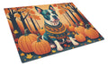 Pit Bull Terrier Fall Cutting Board Tempered Glass Kitchen Cutting Surface, Heat Resistant Chopping, Non-Slip Feet, Food Prep & Serving