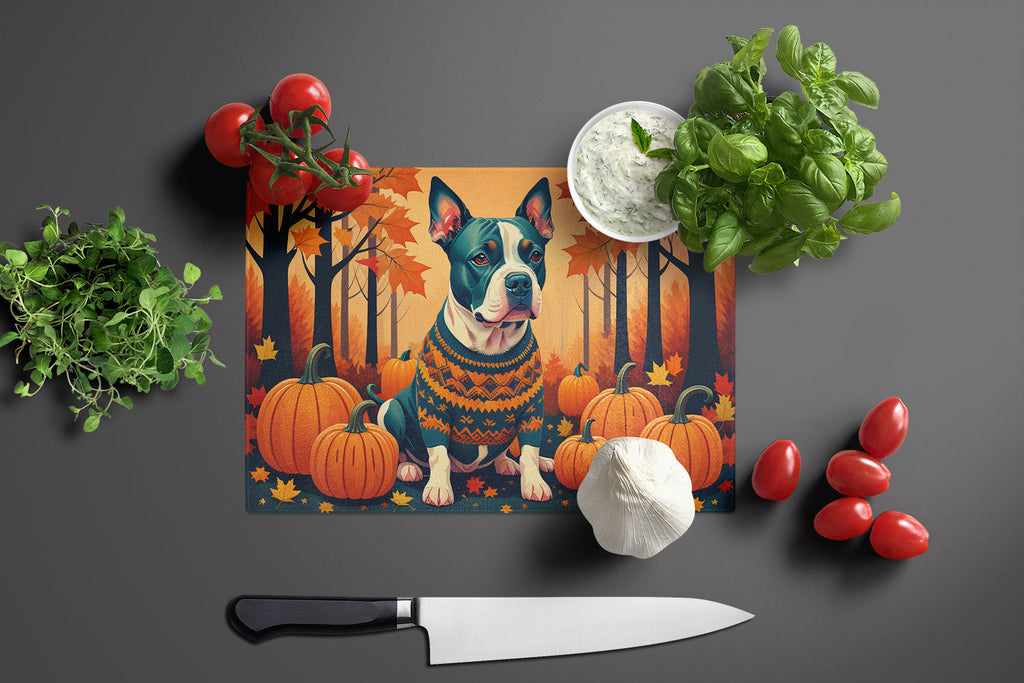 Pit Bull Terrier Fall Cutting Board Tempered Glass Kitchen Cutting Surface, Heat Resistant Chopping, Non-Slip Feet, Food Prep & Serving