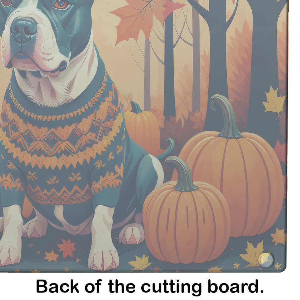Pit Bull Terrier Fall Cutting Board Tempered Glass Kitchen Cutting Surface, Heat Resistant Chopping, Non-Slip Feet, Food Prep & Serving