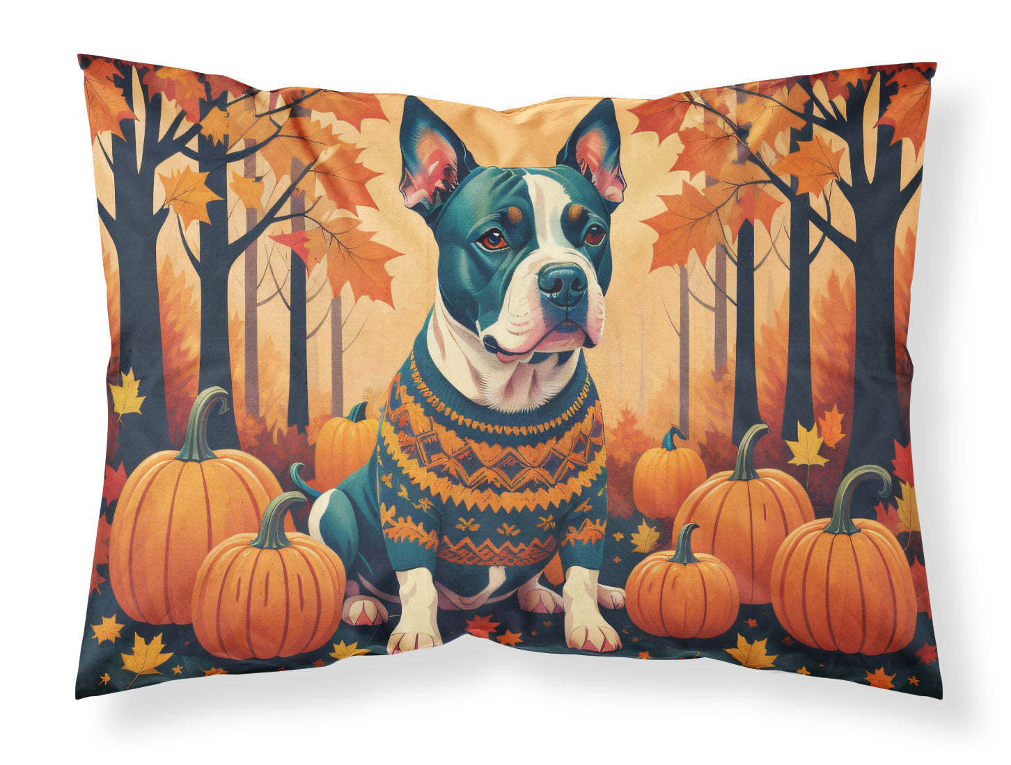 Pit Bull Terrier Fall Standard Pillowcase Lightweight Super Soft Easy Care Decorative Artwork Pillowcase, Standard