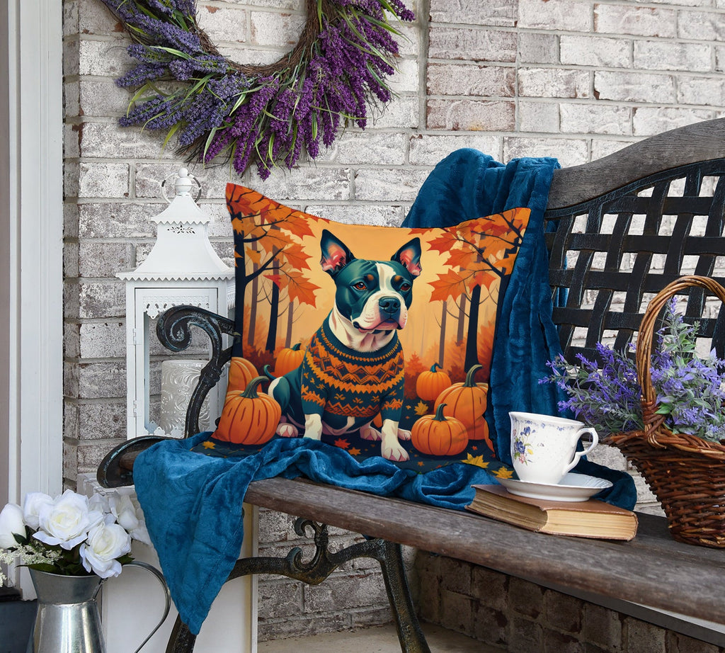 Pit Bull Terrier Fall Decorative Throw Pillow 18x18 Indoor Outdoor Accent Cushion, Fabric Cover with Insert for Sofa, Bed, Porch & Living Room