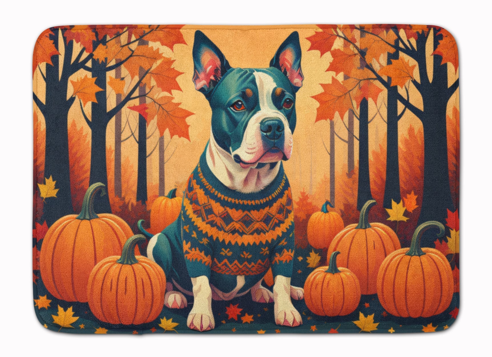 Pit Bull Terrier Fall Memory Foam Kitchen Mat Machine Washable Anti-Fatigue Cushion Comfort Bath or Kitchen Rug