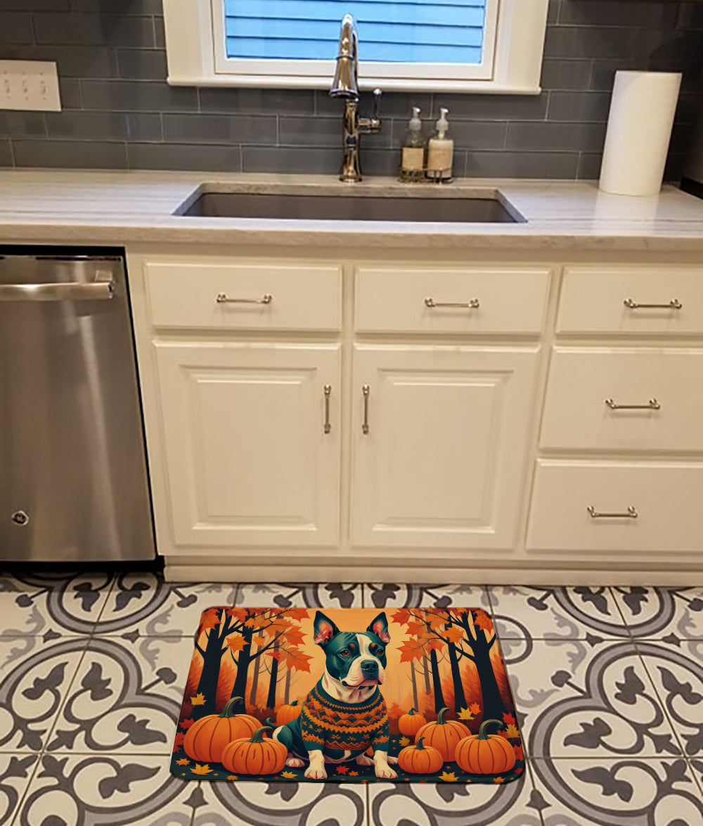 Pit Bull Terrier Fall Memory Foam Kitchen Mat Machine Washable Anti-Fatigue Cushion Comfort Bath or Kitchen Rug