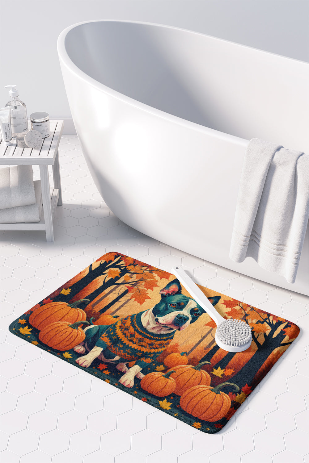 Pit Bull Terrier Fall Memory Foam Kitchen Mat Machine Washable Anti-Fatigue Cushion Comfort Bath or Kitchen Rug
