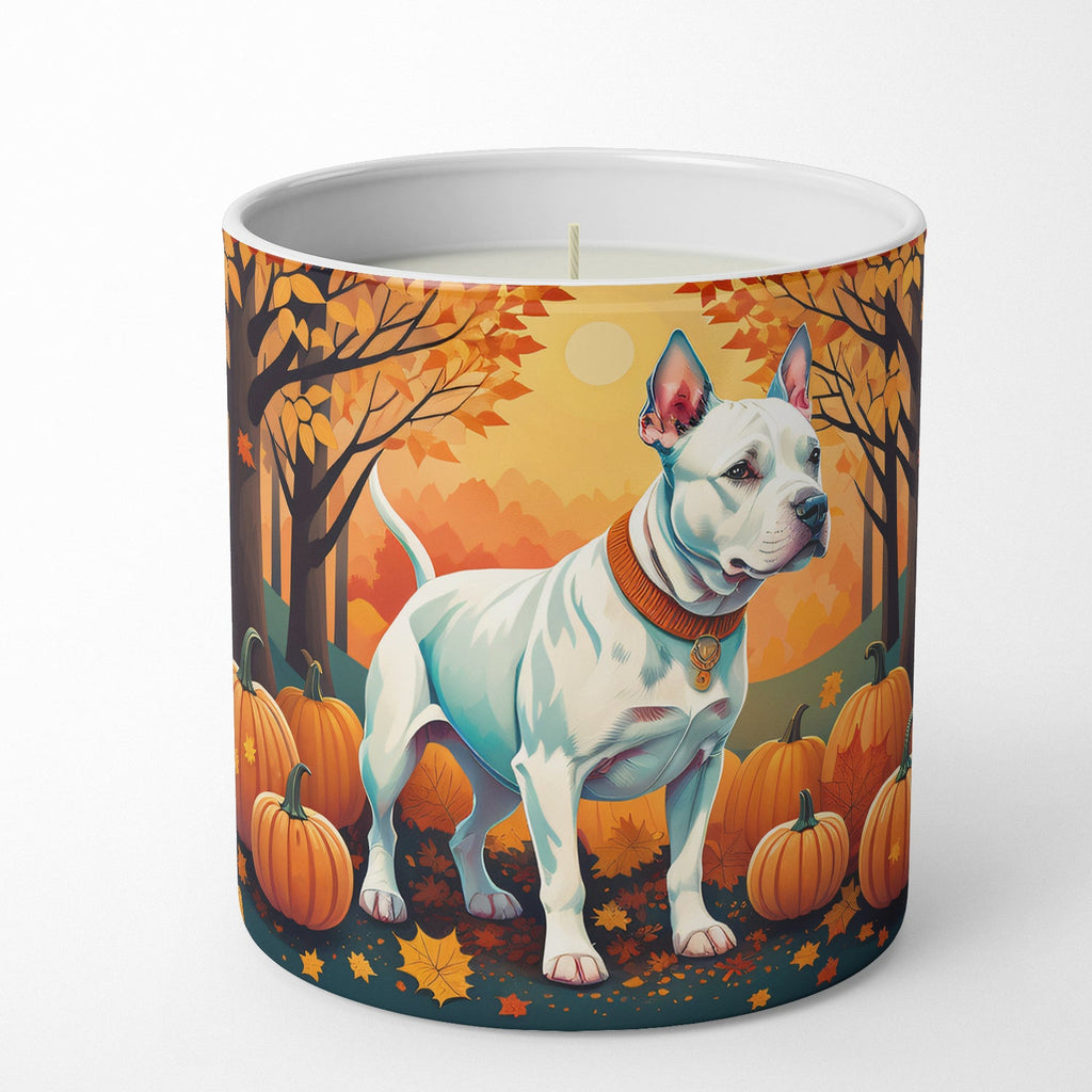 White Pit Bull Terrier Fall Decorative Soy Candle Nature Soy Wax Essential Oil Home Decor Ideal for Bedroom Kitchen Bath Office Gift, 10 oz