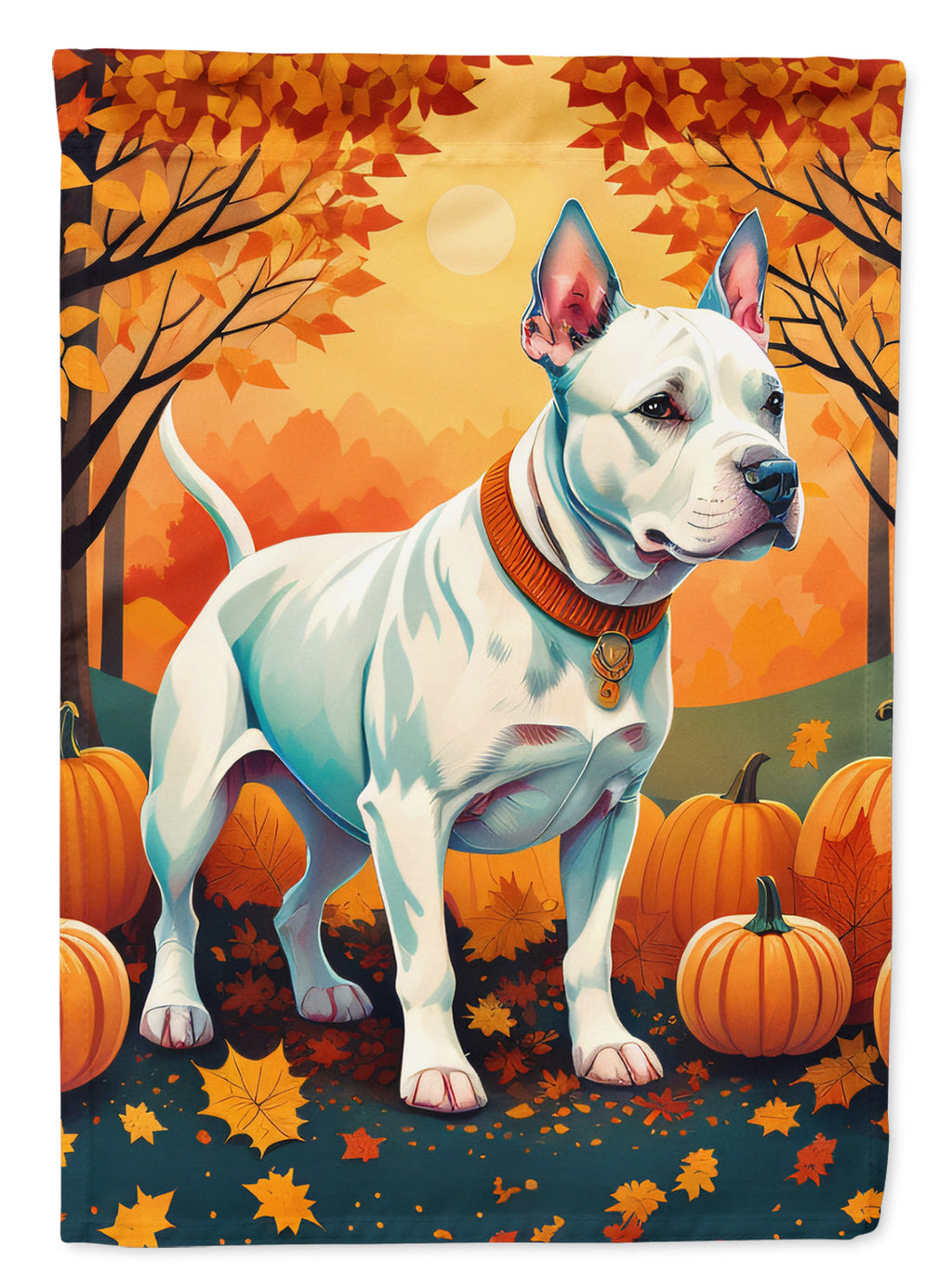 White Pit Bull Terrier Fall House Flag 28x40 Porch Sleeve Pole Decorative Outside Yard Banner Artwork Wall Hanging, Polyester