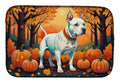 White Pit Bull Terrier Fall Dish Drying Mat Absorbent Dish Drying Mat Pad for Kitchen Counter Dish Drainer Mat for Countertop, 14 x 21", Multicolor