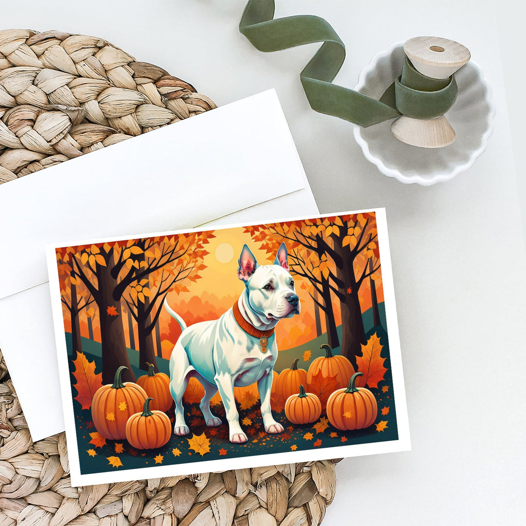 White Pit Bull Terrier Fall Greeting Cards Pack of 8 Blank Cards with Envelopes Whimsical A7 Size 5x7