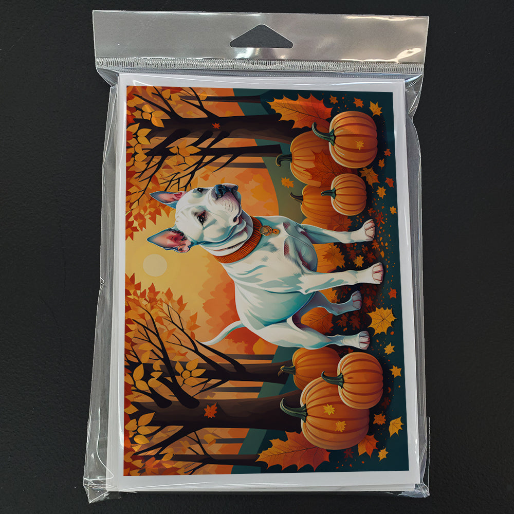 White Pit Bull Terrier Fall Greeting Cards Pack of 8 Blank Cards with Envelopes Whimsical A7 Size 5x7
