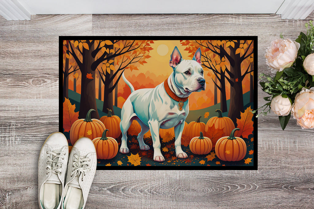 White Pit Bull Terrier Fall Doormat Indoor Outdoor 24H X 36W Front Door Mat Rugs for Entryway, Non Slip Washable Low Pile,