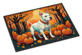 White Pit Bull Terrier Fall Doormat Indoor Outdoor 18H X 27W Front Door Mat Rugs for Entryway, Non Slip Washable