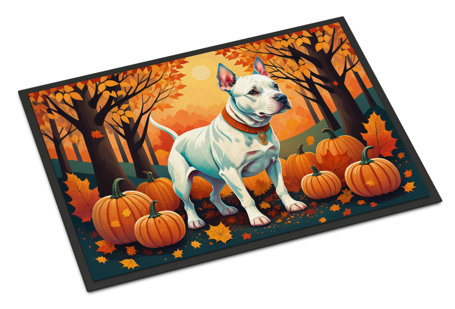 White Pit Bull Terrier Fall Doormat Indoor Outdoor 18H X 27W Front Door Mat Rugs for Entryway, Non Slip Washable