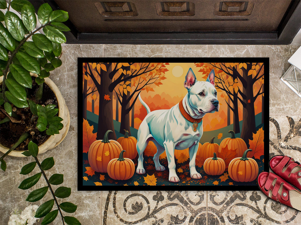 White Pit Bull Terrier Fall Doormat Indoor Outdoor 18H X 27W Front Door Mat Rugs for Entryway, Non Slip Washable
