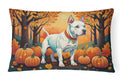 White Pit Bull Terrier Fall Decorative Throw Pillow 12x16 Indoor Outdoor Accent Cushion, Fabric Cover with Insert for Sofa, Bed, Porch & Living Room