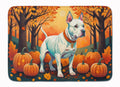 White Pit Bull Terrier Fall Memory Foam Kitchen Mat Machine Washable Anti-Fatigue Cushion Comfort Bath or Kitchen Rug