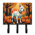 White Pit Bull Terrier Fall Leash or Key Holder Wall Hooks, Coat Rack Wall Mount, for Hanging Keys, Towels, Aprons, Leashes