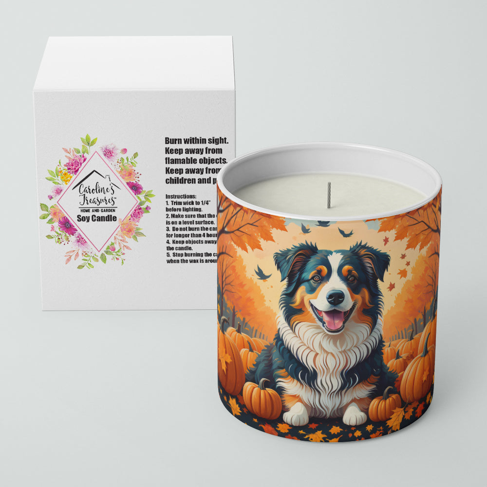 Australian Shepherd Terrier Fall Decorative Soy Candle Nature Soy Wax Essential Oil Home Decor Ideal for Bedroom Kitchen Bath Office Gift, 10 oz