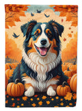 Australian Shepherd Terrier Fall House Flag 28x40 Porch Sleeve Pole Decorative Outside Yard Banner Artwork Wall Hanging, Polyester