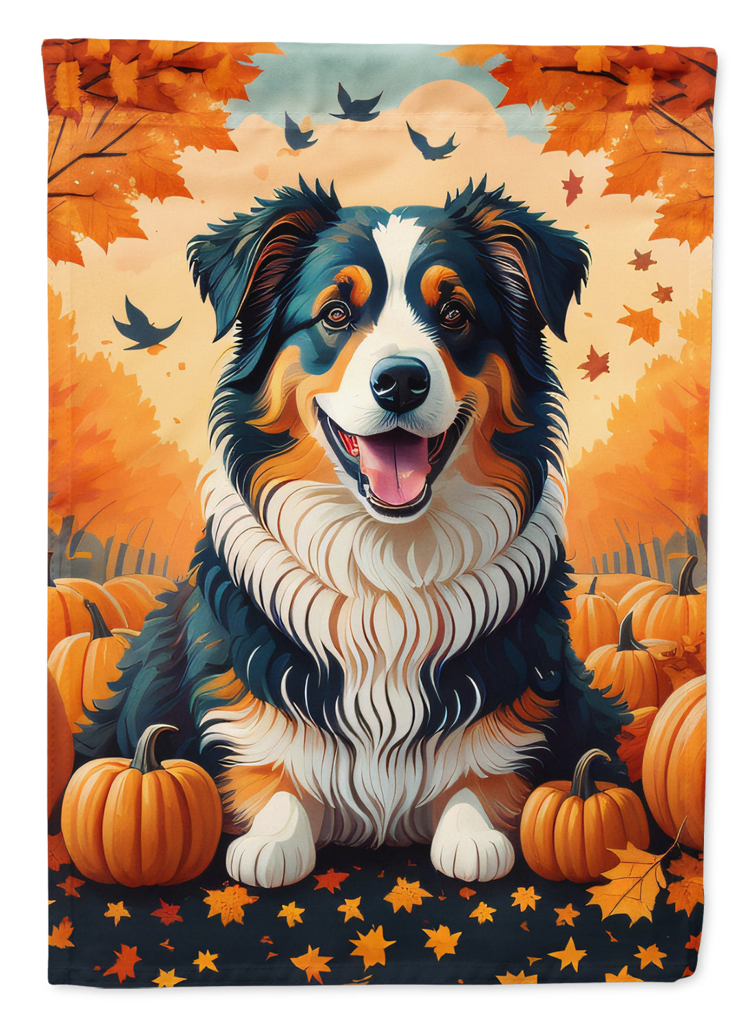 Australian Shepherd Terrier Fall House Flag 28x40 Porch Sleeve Pole Decorative Outside Yard Banner Artwork Wall Hanging, Polyester
