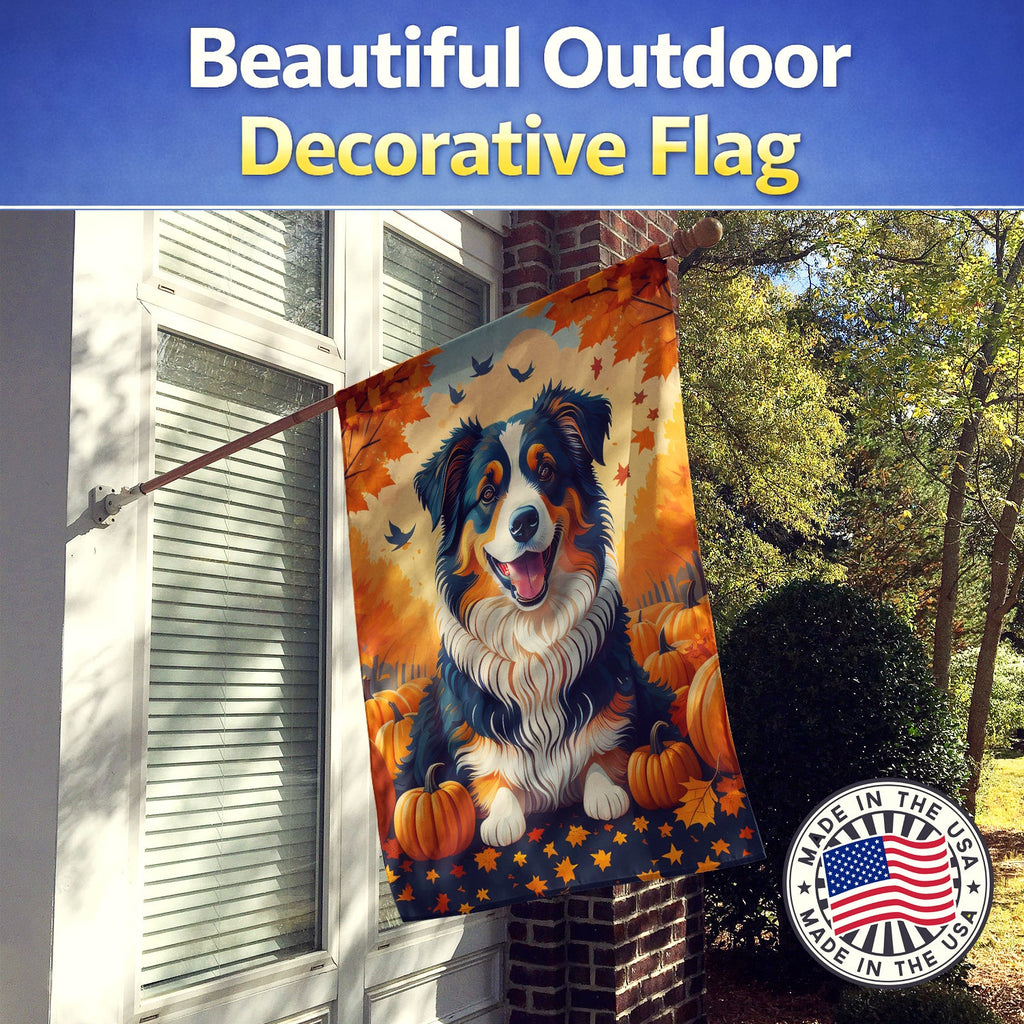Australian Shepherd Terrier Fall House Flag 28x40 Porch Sleeve Pole Decorative Outside Yard Banner Artwork Wall Hanging, Polyester