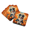 Australian Shepherd Terrier Fall Foam Coasters Set of 4 Cup Coasters for Indoor Outdoor, Tabletop Protection, Anti Slip, Mouse pad Material