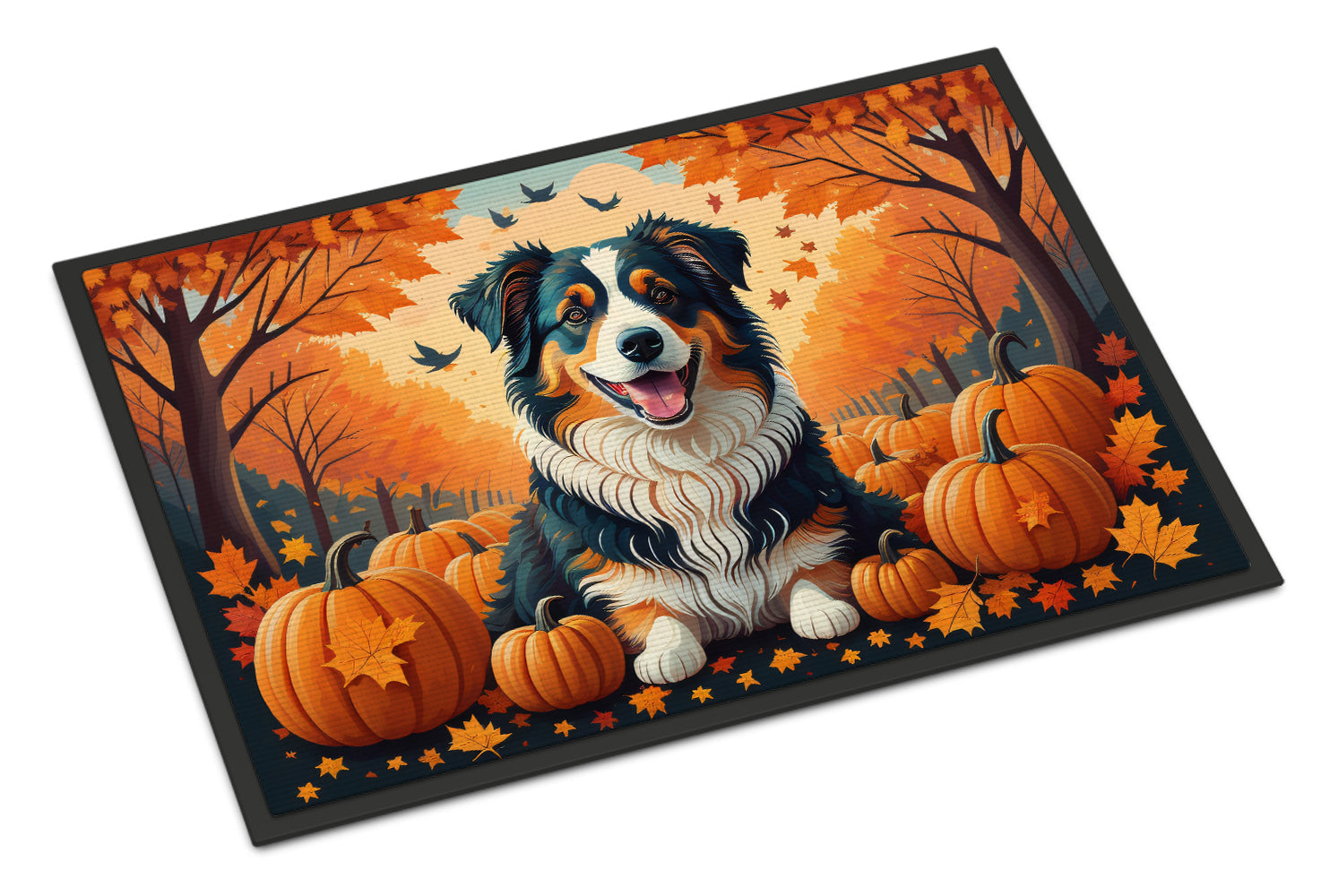 Australian Shepherd Terrier Fall Doormat Indoor Outdoor 24H X 36W Front Door Mat Rugs for Entryway, Non Slip Washable Low Pile,