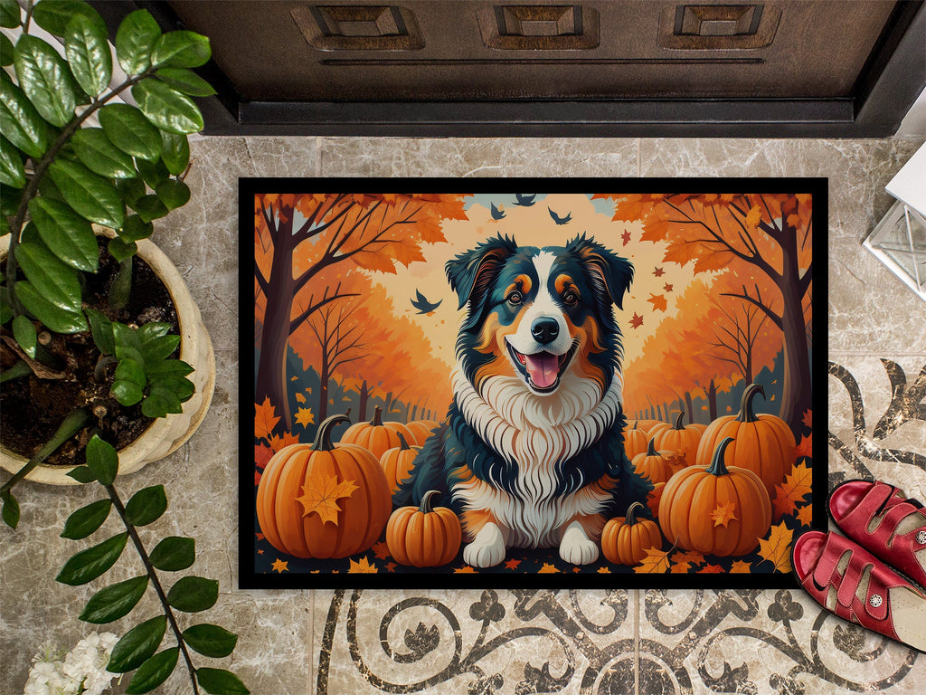 Australian Shepherd Terrier Fall Doormat Indoor Outdoor 24H X 36W Front Door Mat Rugs for Entryway, Non Slip Washable Low Pile,