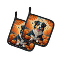 Australian Shepherd Terrier Fall Pot Holder Set of 2 Heat Resistant Quilted Hot Pads 7.5 x 7.5 Inch, Insulated Kitchen Trivets for Cooking & Baking