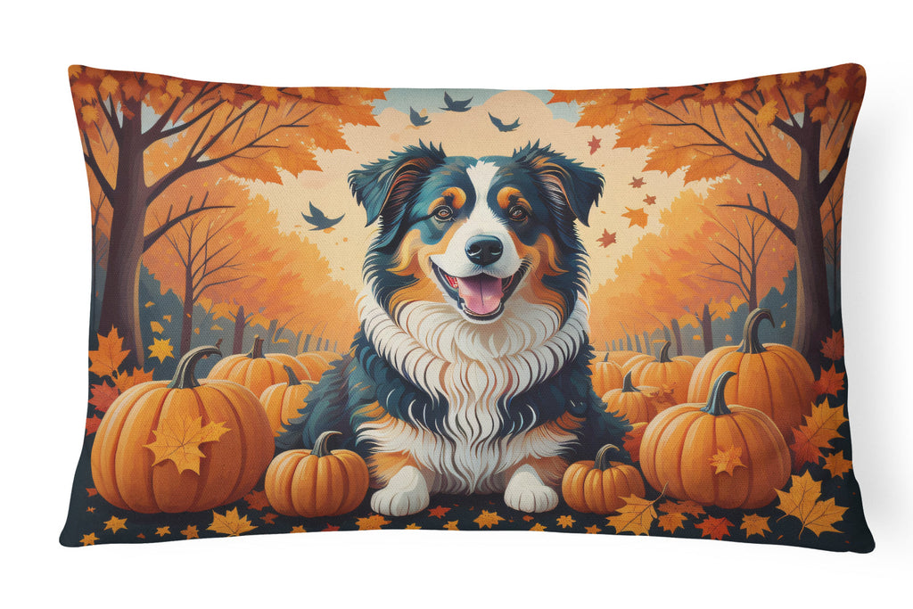 Australian Shepherd Terrier Fall Decorative Throw Pillow 12x16 Indoor Outdoor Accent Cushion, Fabric Cover with Insert for Sofa, Bed, Porch & Living Room