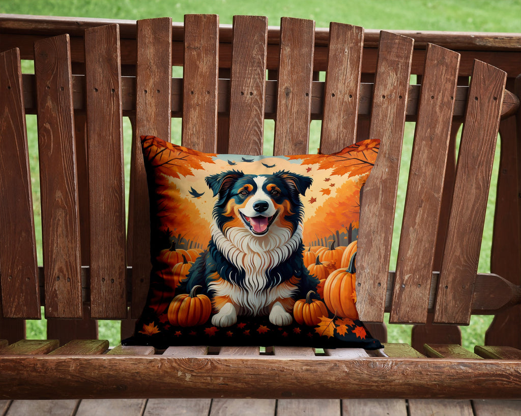 Australian Shepherd Terrier Fall Decorative Throw Pillow 14x14 Indoor Outdoor Accent Cushion, Fabric Cover with Insert for Sofa, Bed, Porch & Living Room