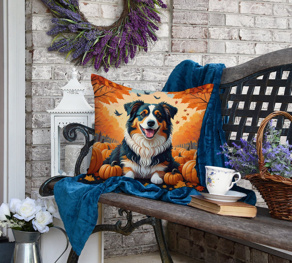 Australian Shepherd Terrier Fall Decorative Throw Pillow 18x18 Indoor Outdoor Accent Cushion, Fabric Cover with Insert for Sofa, Bed, Porch & Living Room