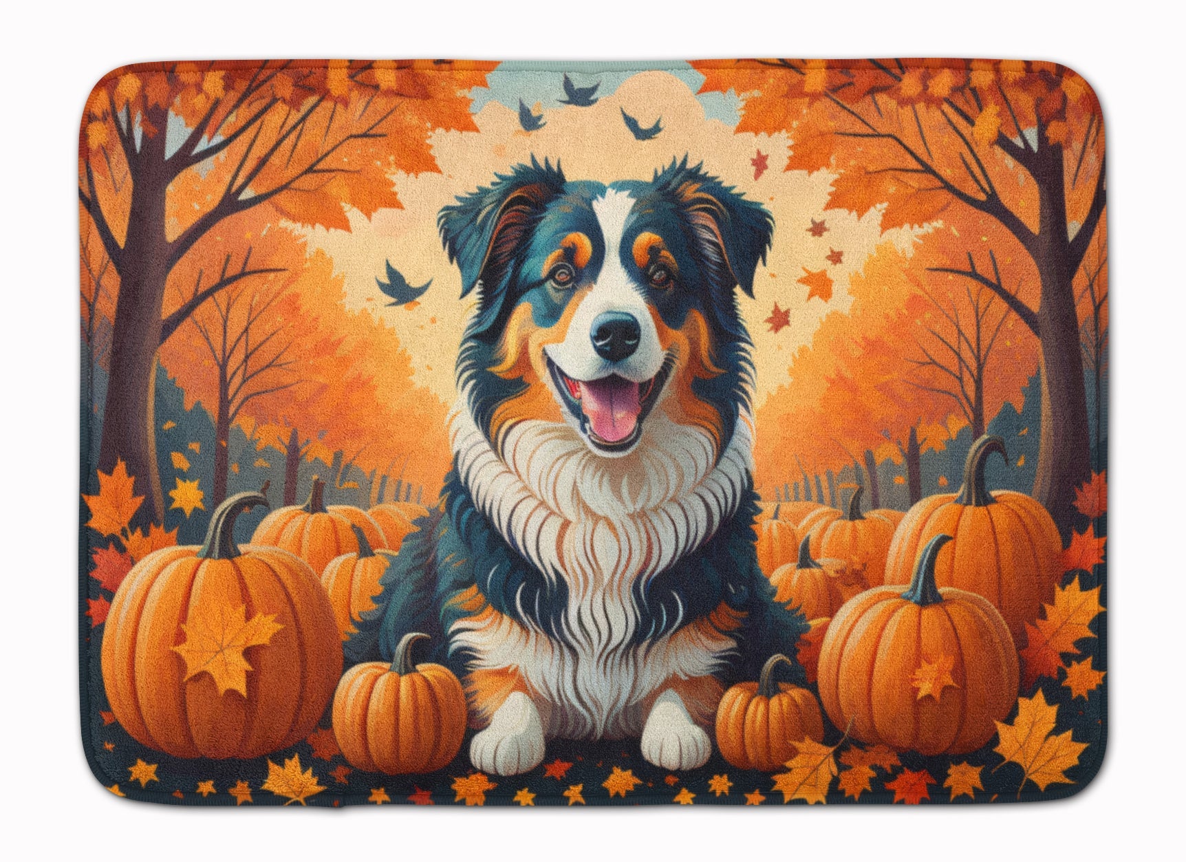 Australian Shepherd Terrier Fall Memory Foam Kitchen Mat Machine Washable Anti-Fatigue Cushion Comfort Bath or Kitchen Rug