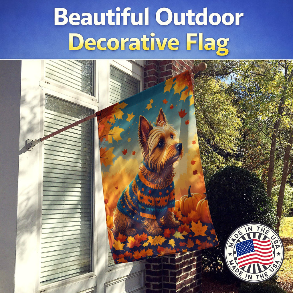 Australian Terrier Terrier Fall House Flag 28x40 Porch Sleeve Pole Decorative Outside Yard Banner Artwork Wall Hanging, Polyester