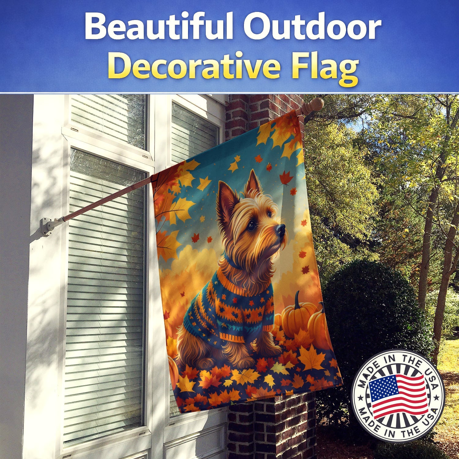Australian Terrier Terrier Fall House Flag 28x40 Porch Sleeve Pole Decorative Outside Yard Banner Artwork Wall Hanging, Polyester