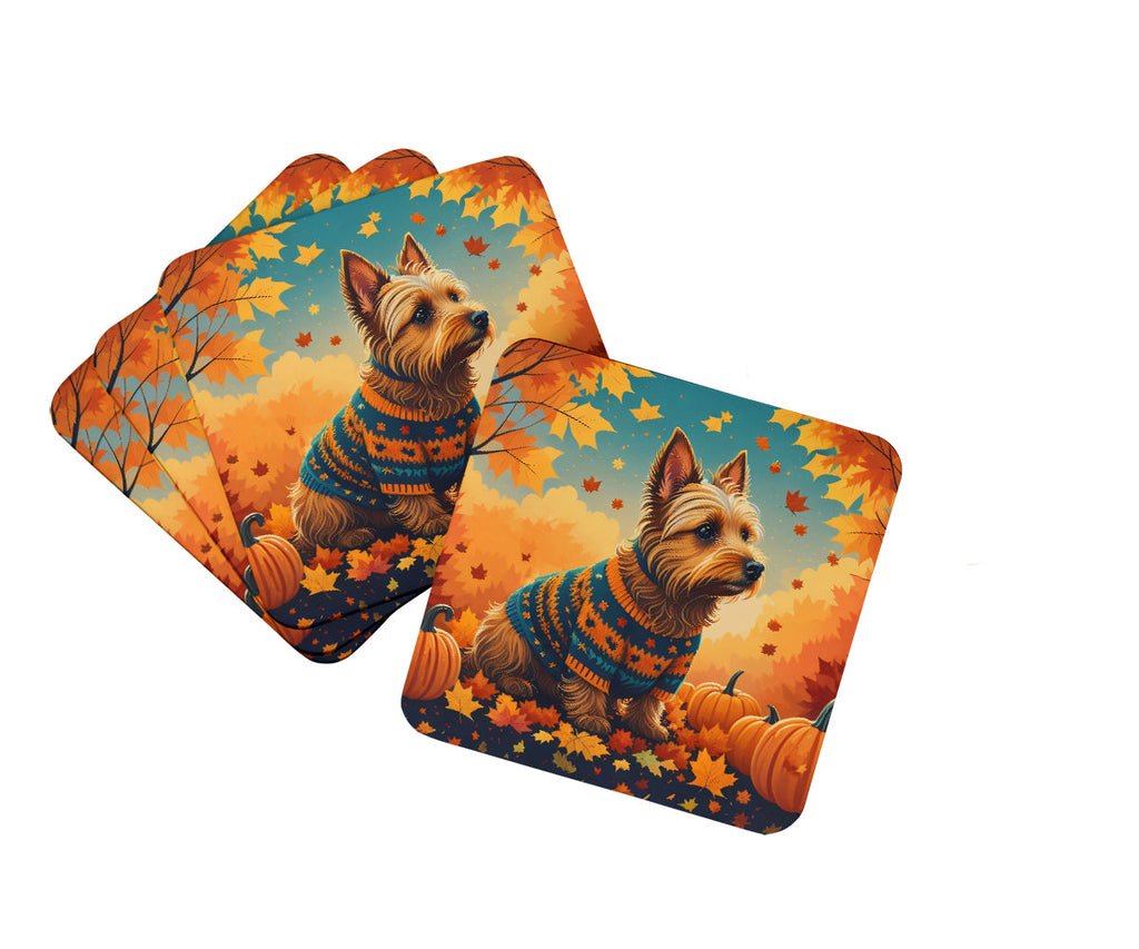 Australian Terrier Terrier Fall Foam Coasters Set of 4 Cup Coasters for Indoor Outdoor, Tabletop Protection, Anti Slip, Mouse pad Material