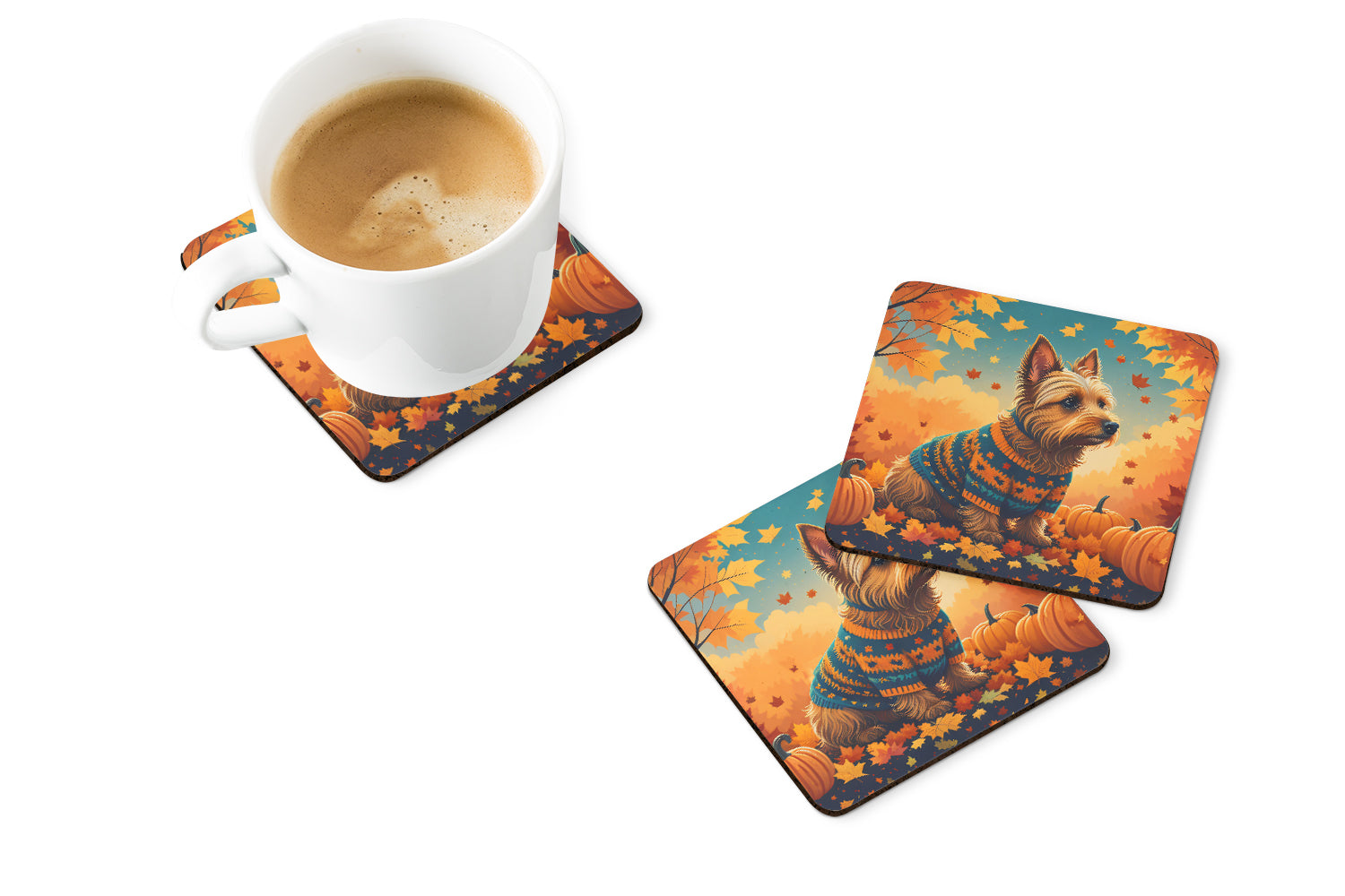 Australian Terrier Terrier Fall Foam Coasters Set of 4 Cup Coasters for Indoor Outdoor, Tabletop Protection, Anti Slip, Mouse pad Material