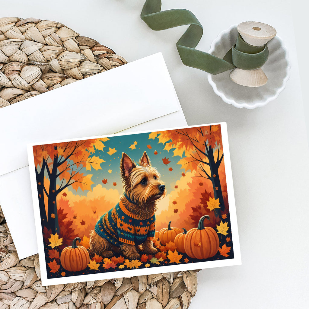 Australian Terrier Terrier Fall Greeting Cards Pack of 8 Blank Cards with Envelopes Whimsical A7 Size 5x7