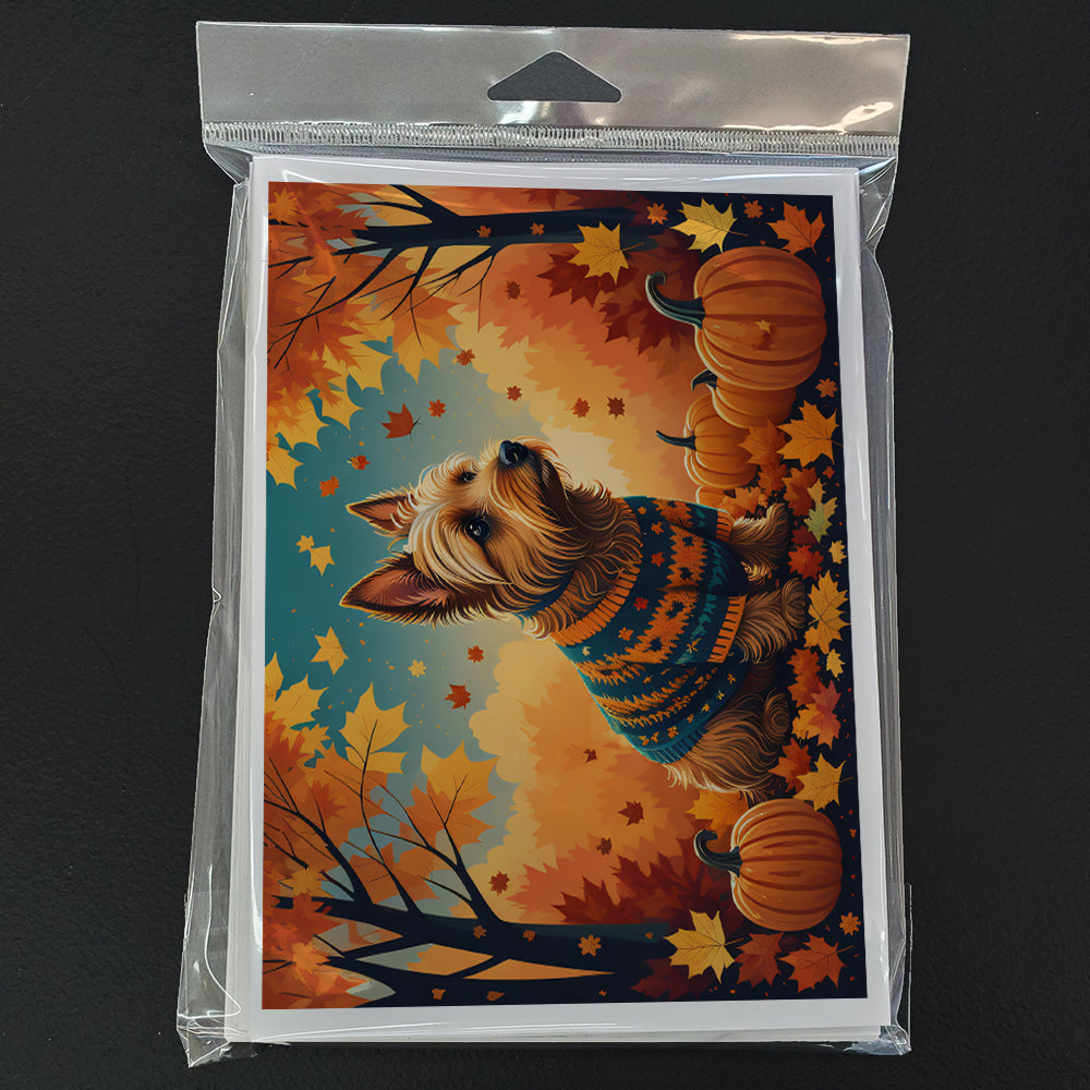 Australian Terrier Terrier Fall Greeting Cards Pack of 8 Blank Cards with Envelopes Whimsical A7 Size 5x7