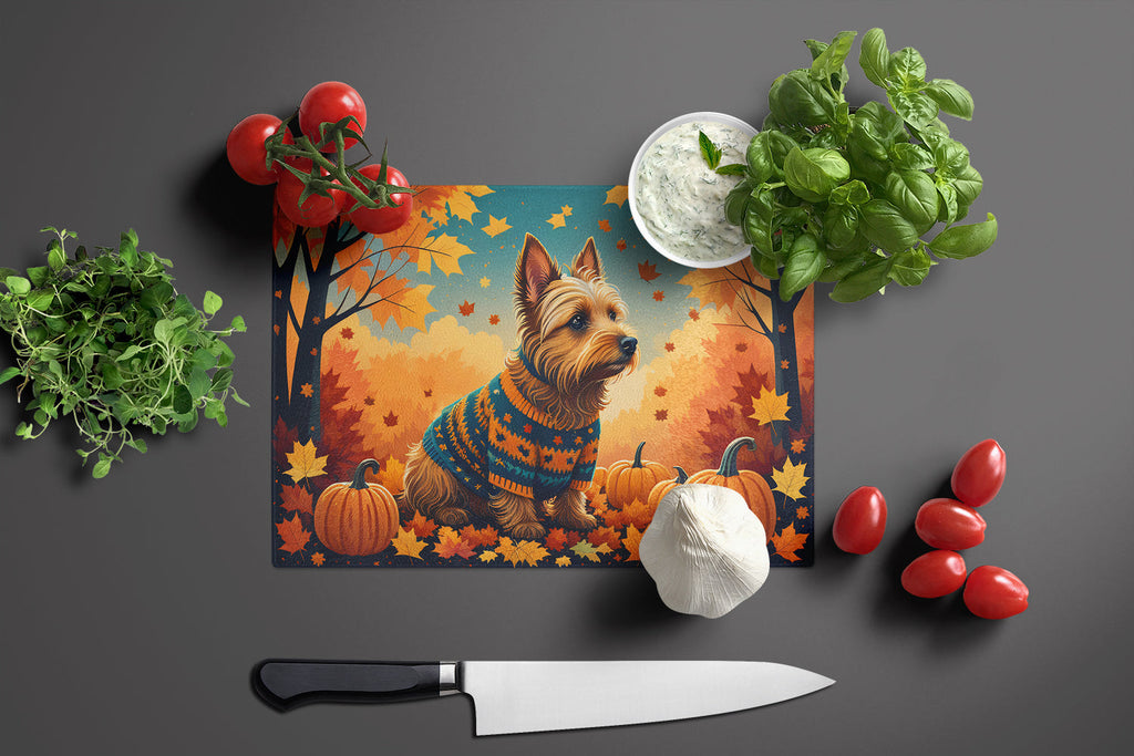 Australian Terrier Terrier Fall Cutting Board Tempered Glass Kitchen Cutting Surface, Heat Resistant Chopping, Non-Slip Feet, Food Prep & Serving