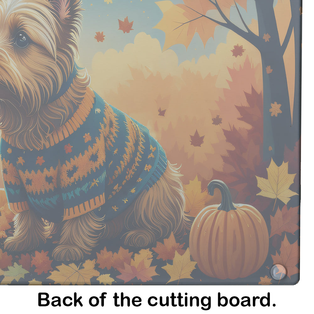 Australian Terrier Terrier Fall Cutting Board Tempered Glass Kitchen Cutting Surface, Heat Resistant Chopping, Non-Slip Feet, Food Prep & Serving
