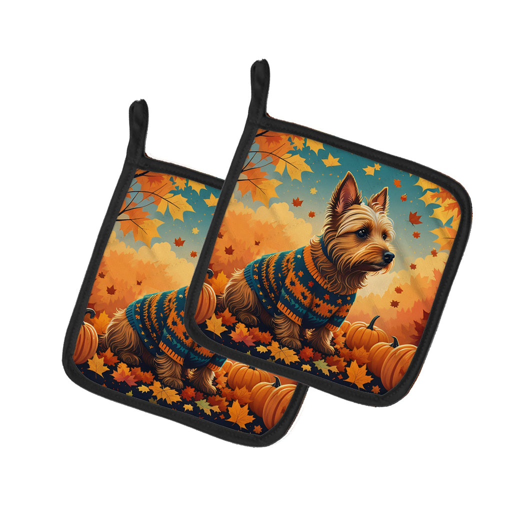 Australian Terrier Terrier Fall Pot Holder Set of 2 Heat Resistant Quilted Hot Pads 7.5 x 7.5 Inch, Insulated Kitchen Trivets for Cooking & Baking