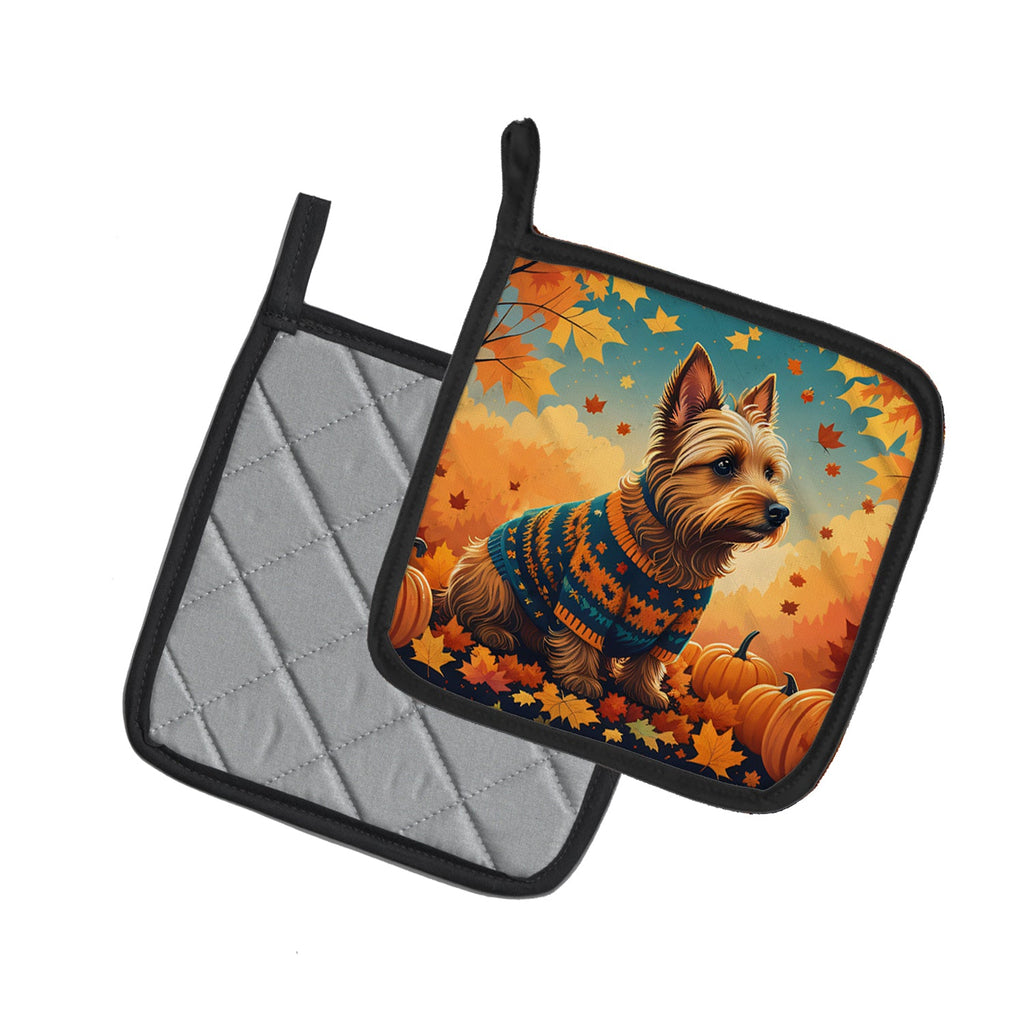 Australian Terrier Terrier Fall Pot Holder Set of 2 Heat Resistant Quilted Hot Pads 7.5 x 7.5 Inch, Insulated Kitchen Trivets for Cooking & Baking
