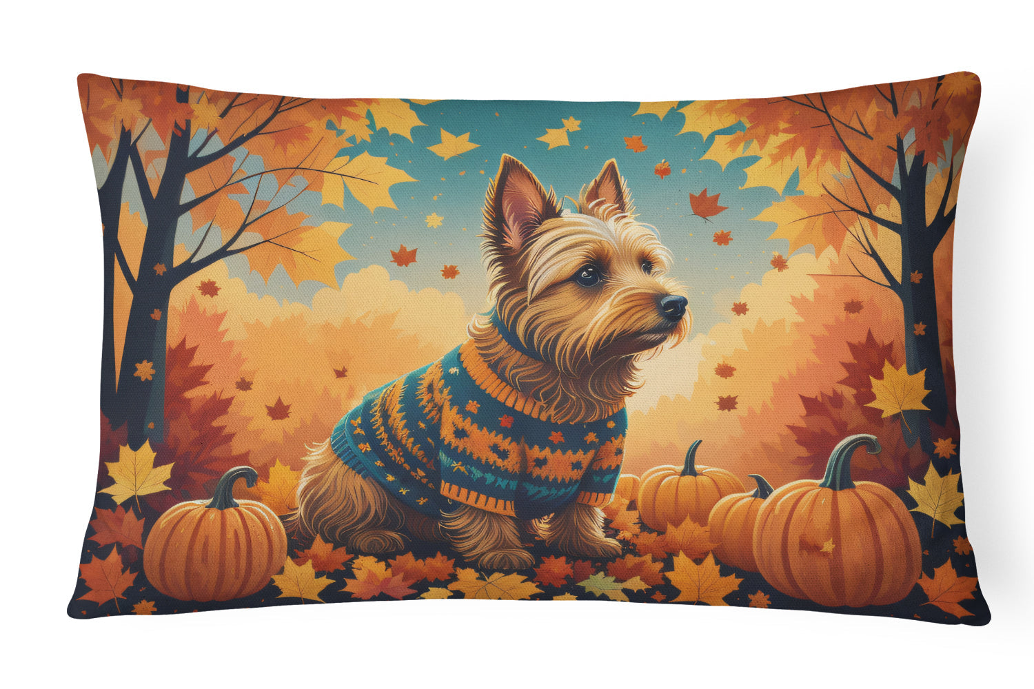 Australian Terrier Terrier Fall Decorative Throw Pillow 12x16 Indoor Outdoor Accent Cushion, Fabric Cover with Insert for Sofa, Bed, Porch & Living Room